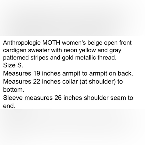 Anthropologie Moth Chaux Stripe Shimmer Open Cardigan Sweater Small - Picture 3 of 7